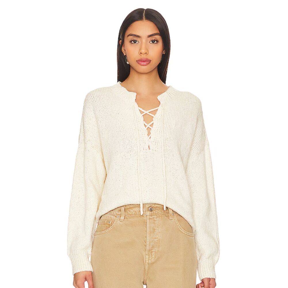 The Great. The Lace Up Pullover Sweater Bone Cream Size 1 Small